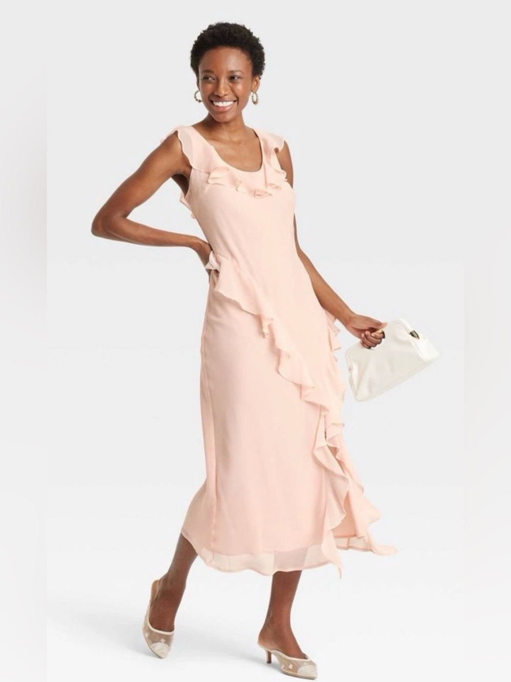 🌸NWT A NEW DAY PINK RUFFLE SLIP DRESS SIZE LARGE🌸